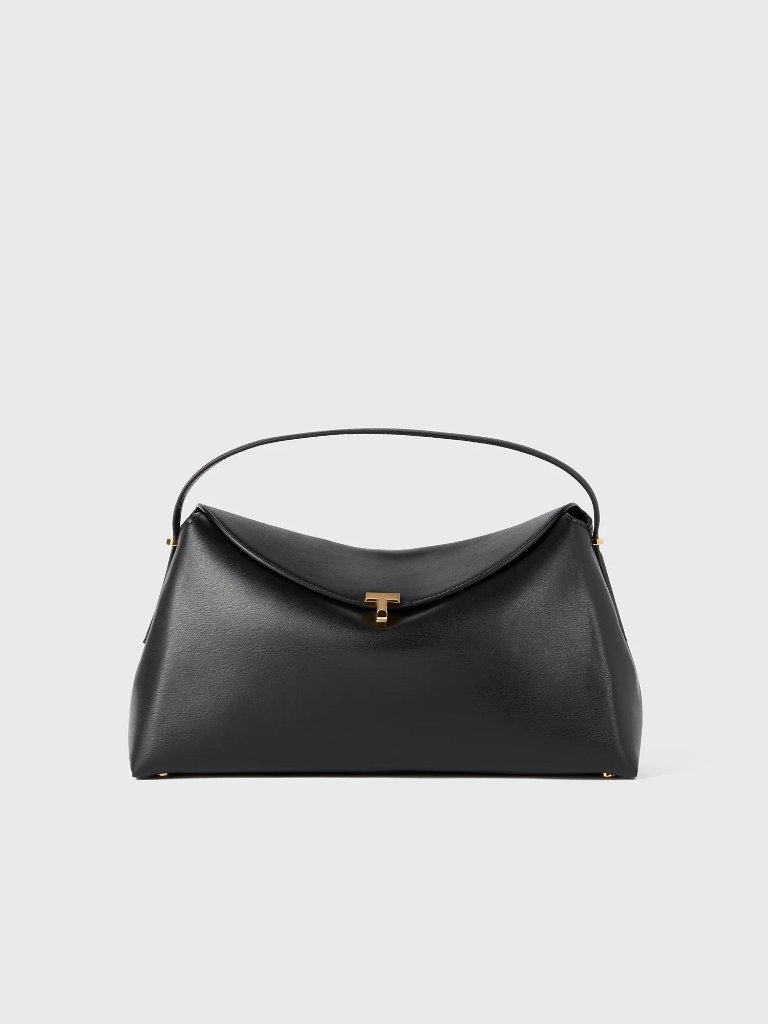 Toteme T-Lock Leather Top Handle Black Leather